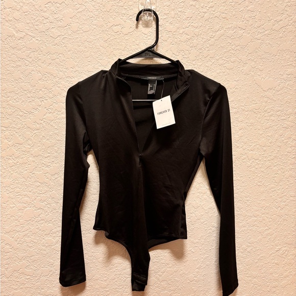 Forever 21 Tops - Forever 21 Black Zip-Up Bodysuit